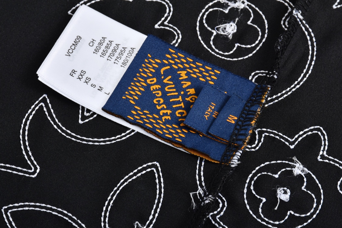  LOUIS VUITTON 路易威登 LV 蔓藤靴线绣花刺绣 衬衫夏季 T恤 男女同款  短袖 黑色A5