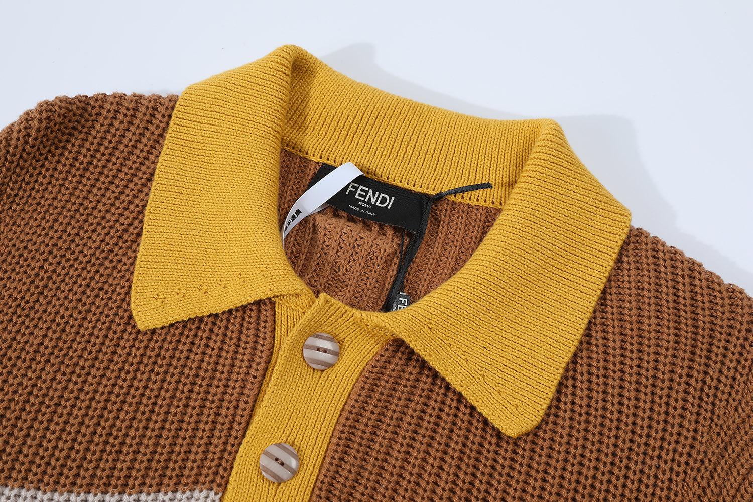 FENDI 芬迪混合平纹针织polo  T恤 短袖  夏季 男女同款 棕色A5