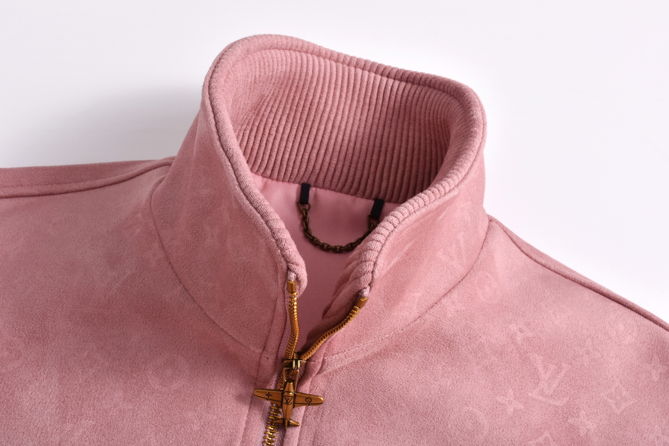 LOUIS VUITTON 路易威登 LV 绒面麂皮满印拉链立领夹克 外套 凤搂  粉色-D0