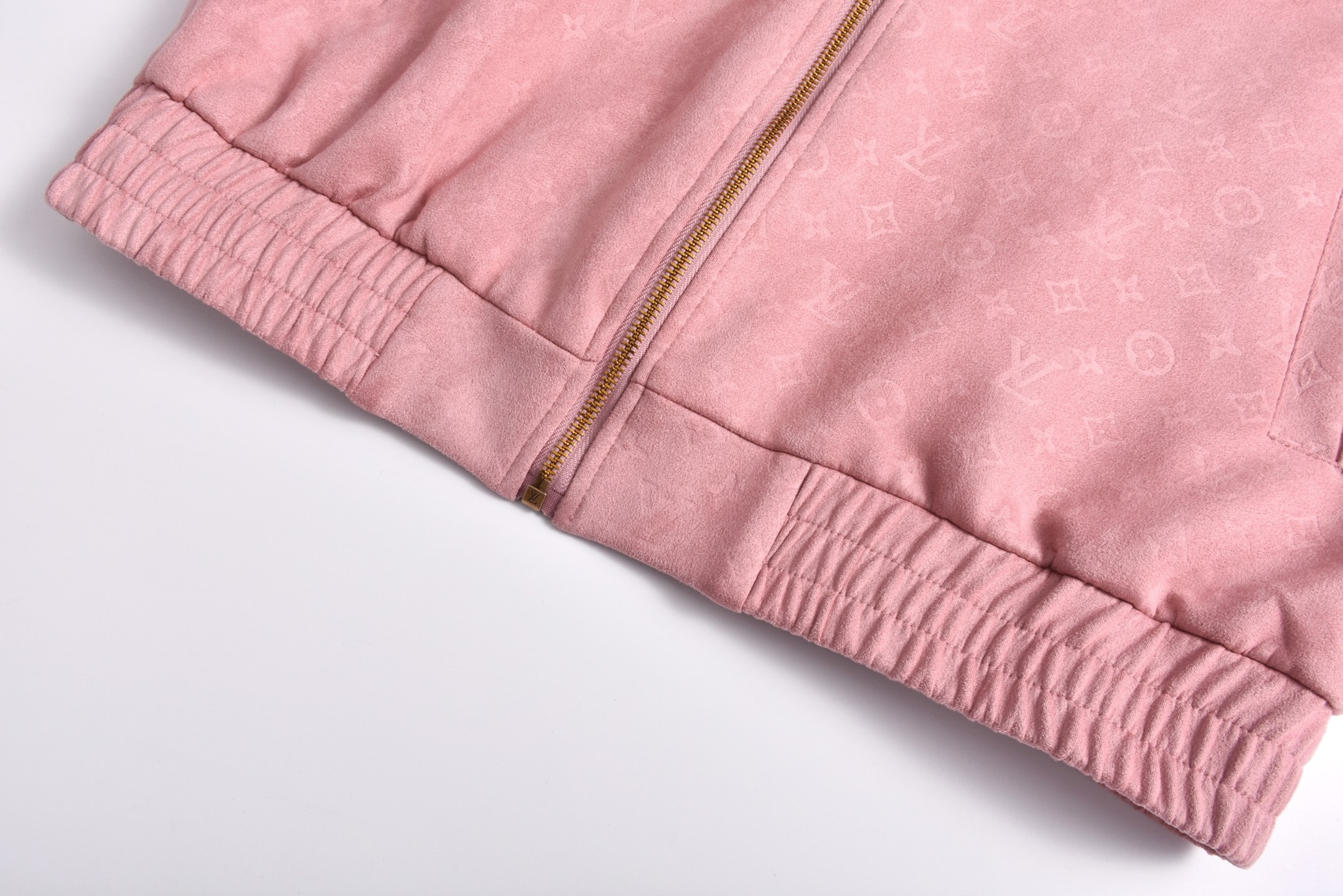 LOUIS VUITTON 路易威登 LV 绒面麂皮满印拉链立领夹克 外套 凤搂  粉色-D0