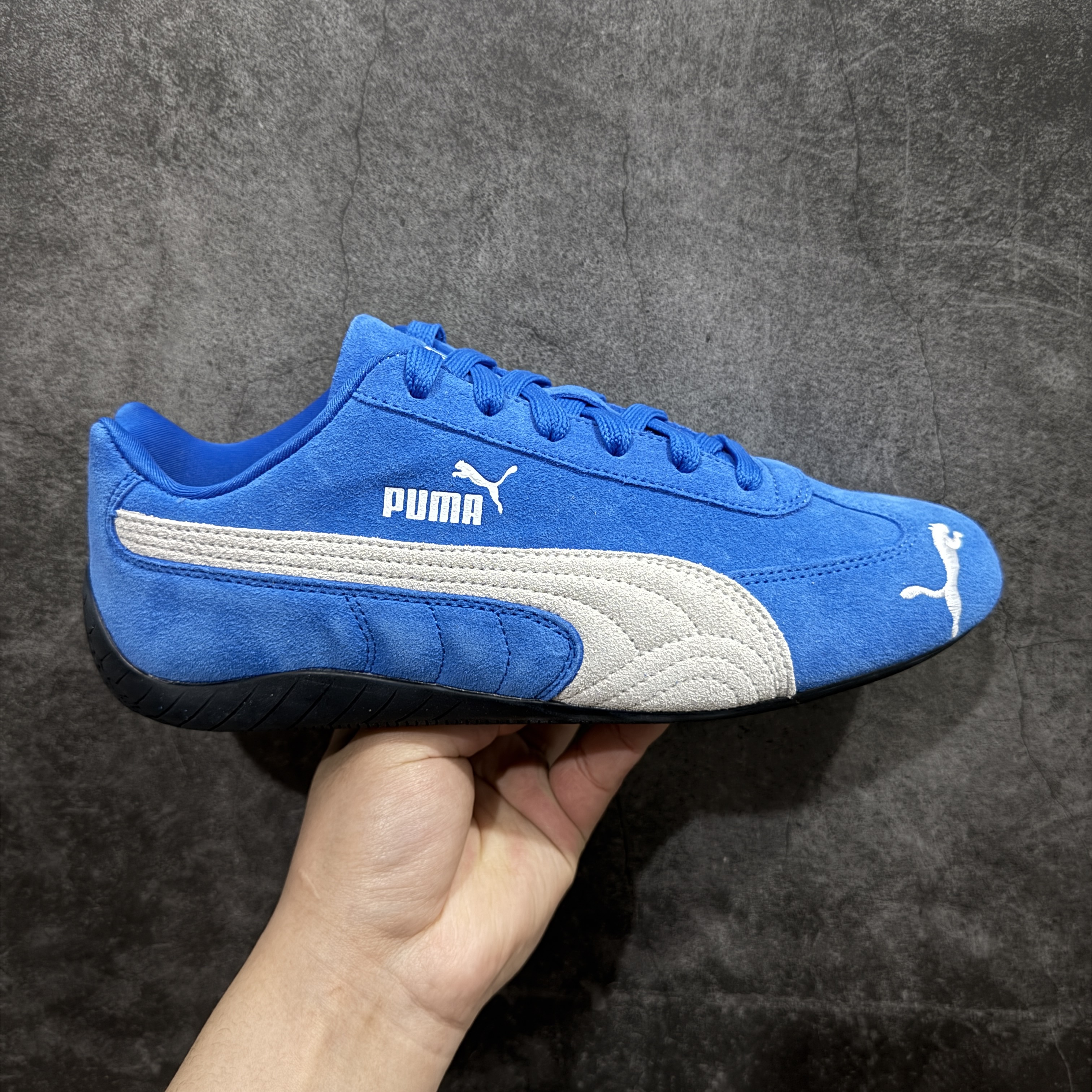 PUMA  Speedcat  圆头系带 二层绒面皮防滑耐磨 低筒 舒适时尚 赛车 跑步鞋 休闲鞋 波鞋 蓝白色 398846-18