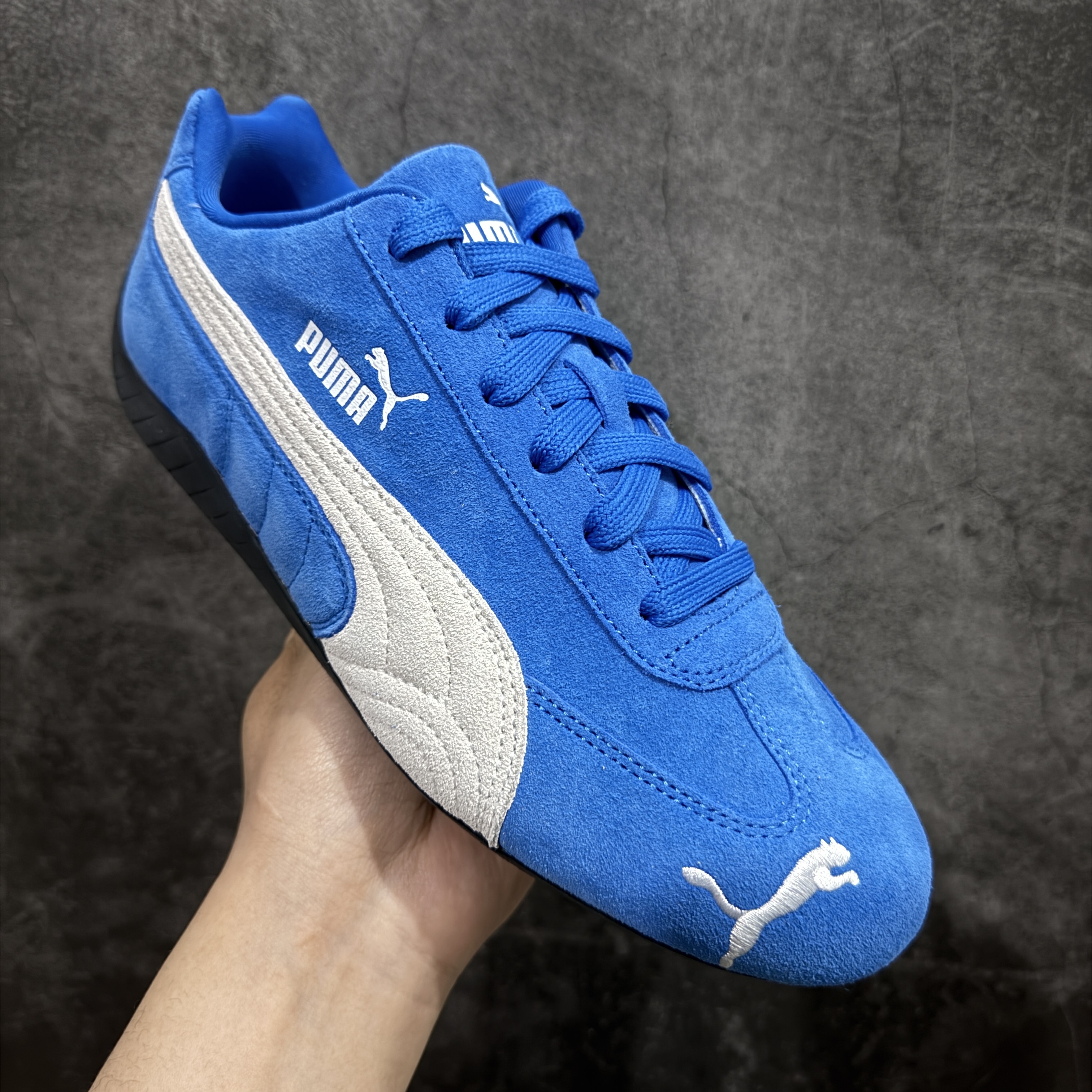 PUMA  Speedcat  圆头系带 二层绒面皮防滑耐磨 低筒 舒适时尚 赛车 跑步鞋 休闲鞋 波鞋 蓝白色 398846-18