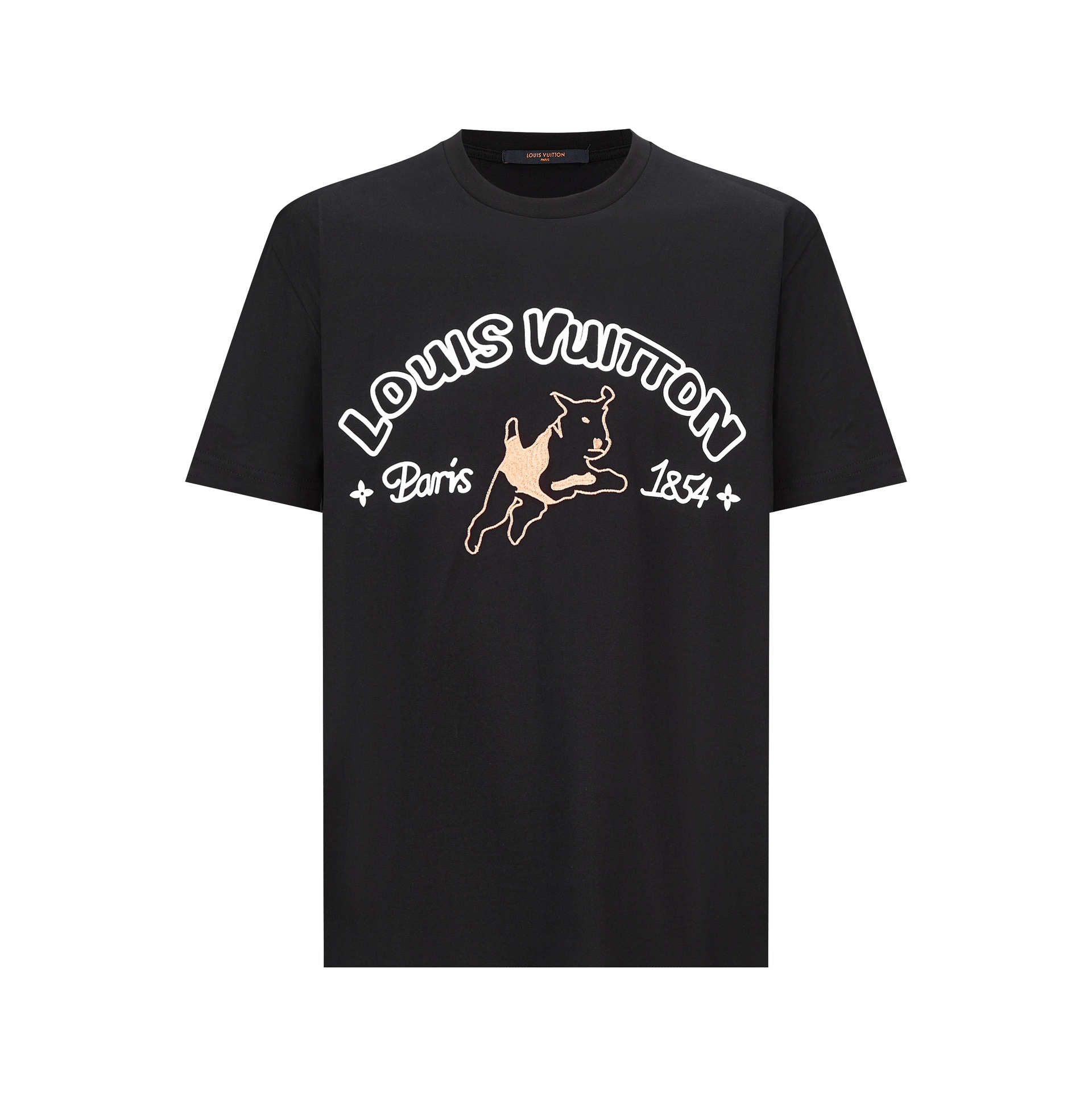 LOUIS VUITTON 路易威登 LV棕毛线狗 印花 夏季 T恤 男女同款  短袖 黑色A5