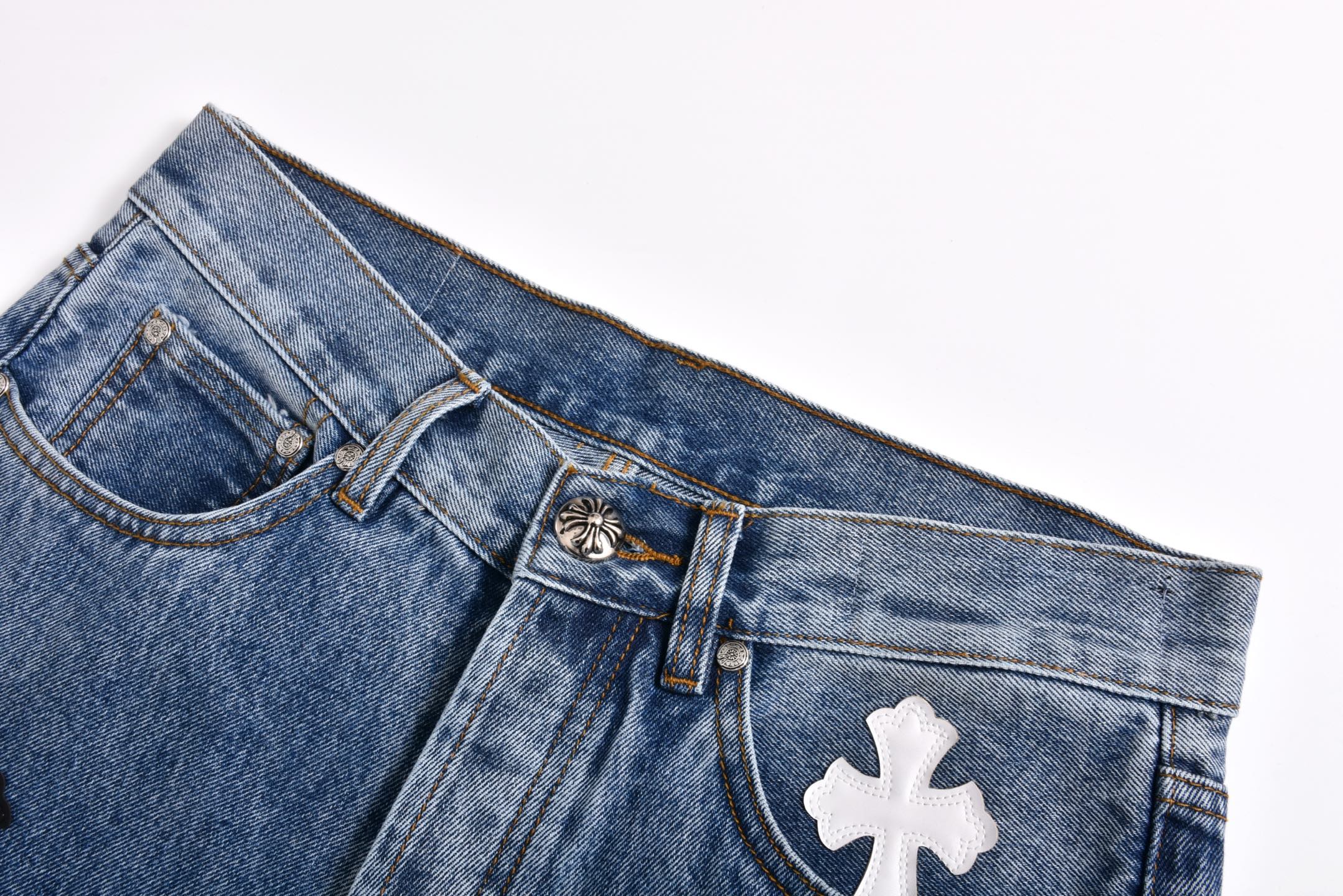 Chrome Hearts 克罗心黑白拍拼皮 牛仔裤  长裤 休闲裤  蓝色C0