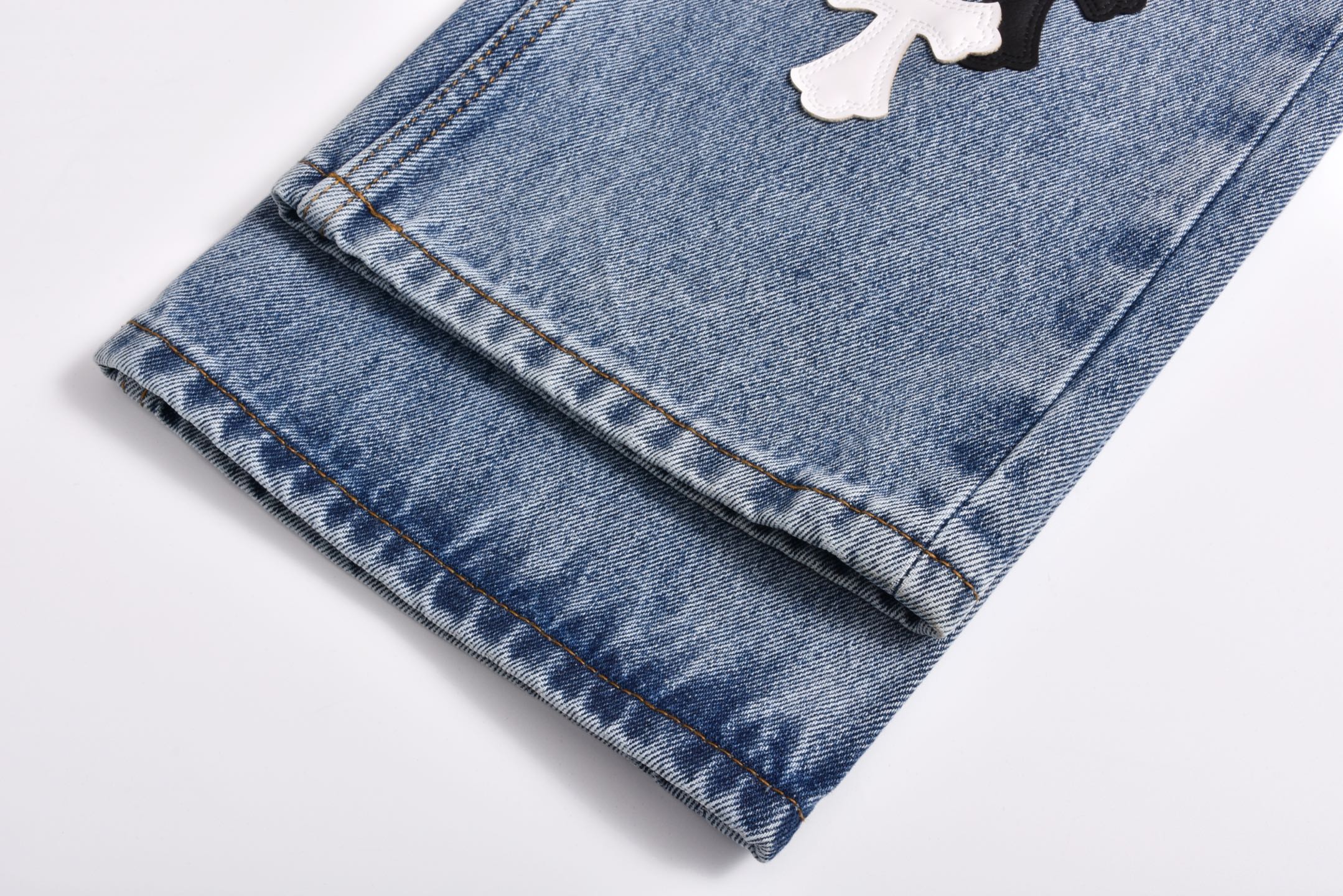 Chrome Hearts 克罗心黑白拍拼皮 牛仔裤  长裤 休闲裤  蓝色C0