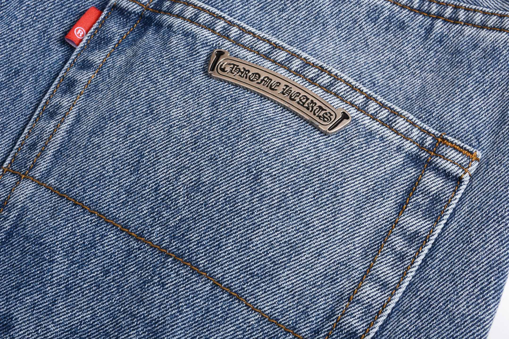 Chrome Hearts 克罗心黑白拍拼皮 牛仔裤  长裤 休闲裤  蓝色C0