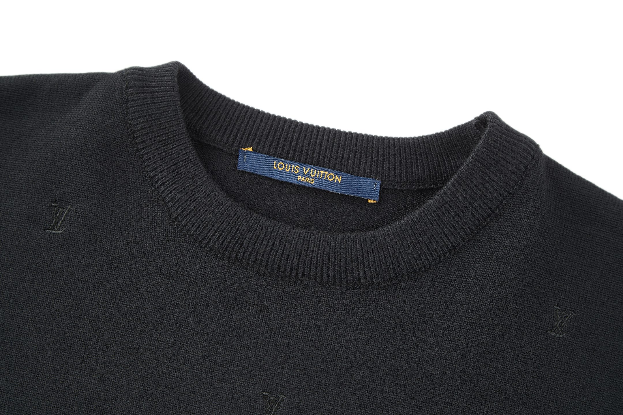 LOUIS VUITTON 路易威登 LV  满身刺绣毛织  夏季 T恤 男女同款  短袖 黑色A5