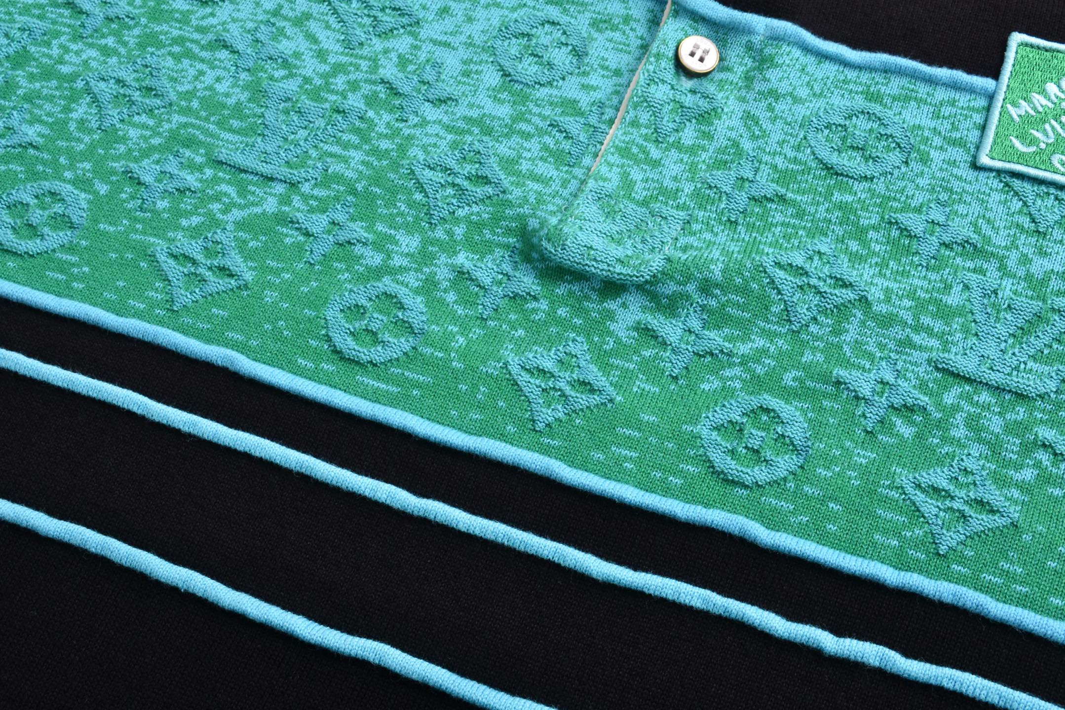 LOUIS VUITTON 路易威登 LV 拼色提花 夏季 T恤 男女同款  短袖 黑绿A5