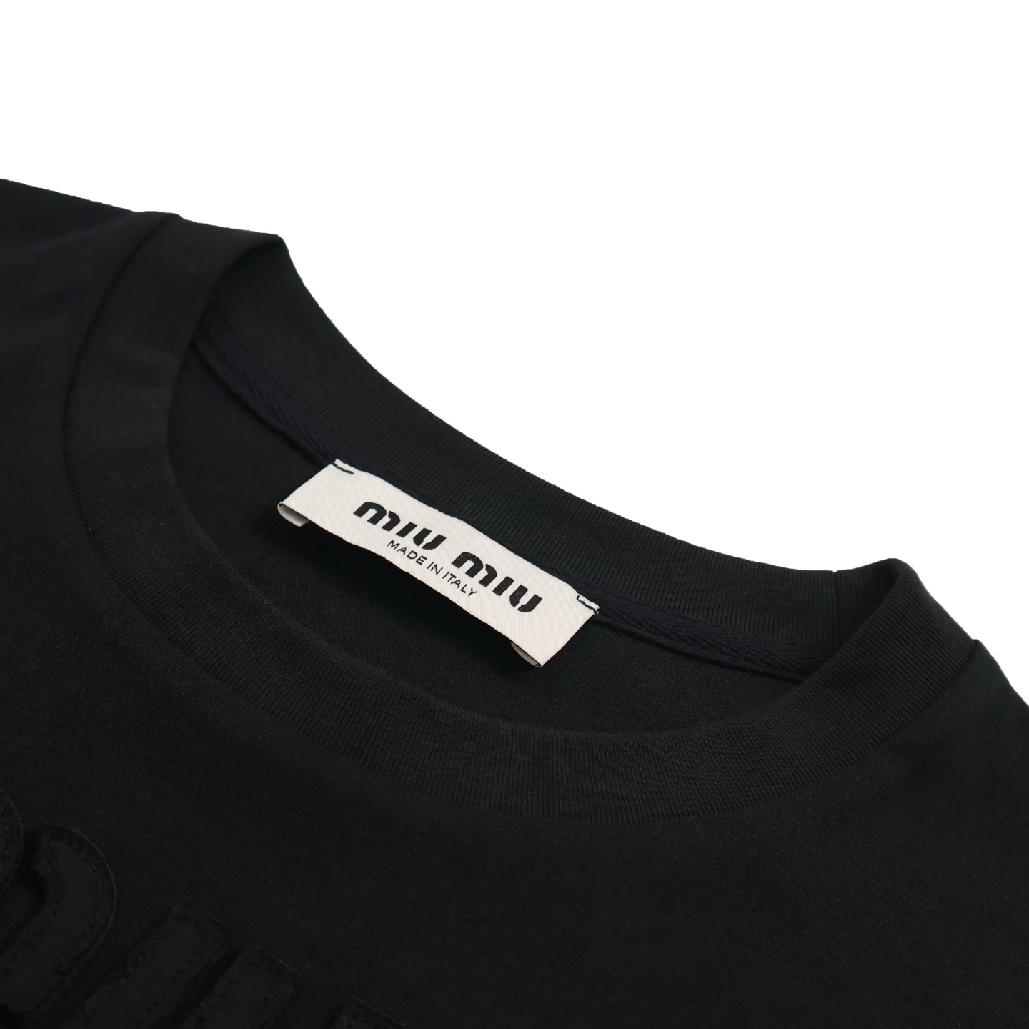 MIU MIU 贴布绣logo 圆领 休闲短袖 T恤 夏季 白色 黑色A2