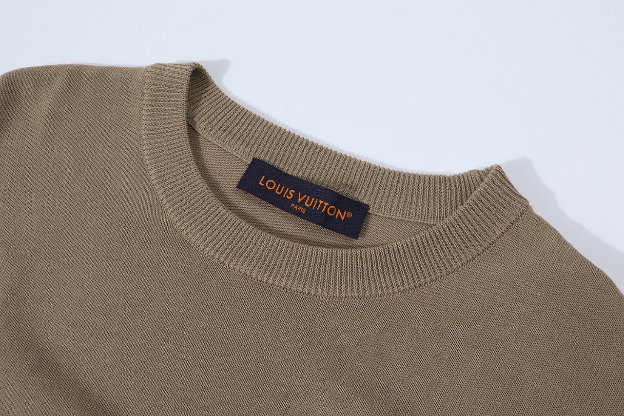LOUIS VUITTON 路易威登 LV 提花暗纹logo 毛织 夏季 T恤 男女同款  短袖 黑色 白色 棕色A5