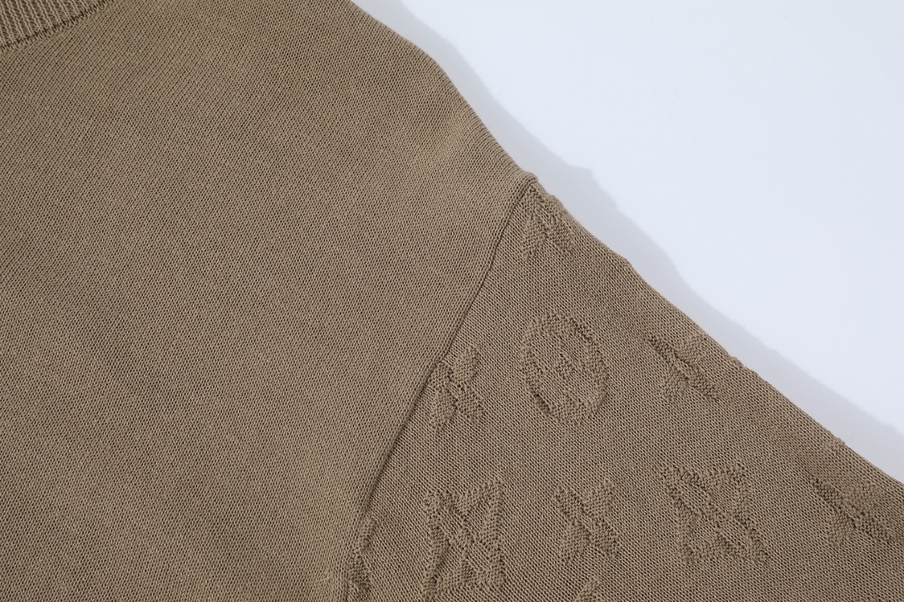 LOUIS VUITTON 路易威登 LV 提花暗纹logo 毛织 夏季 T恤 男女同款  短袖 黑色 白色 棕色A5