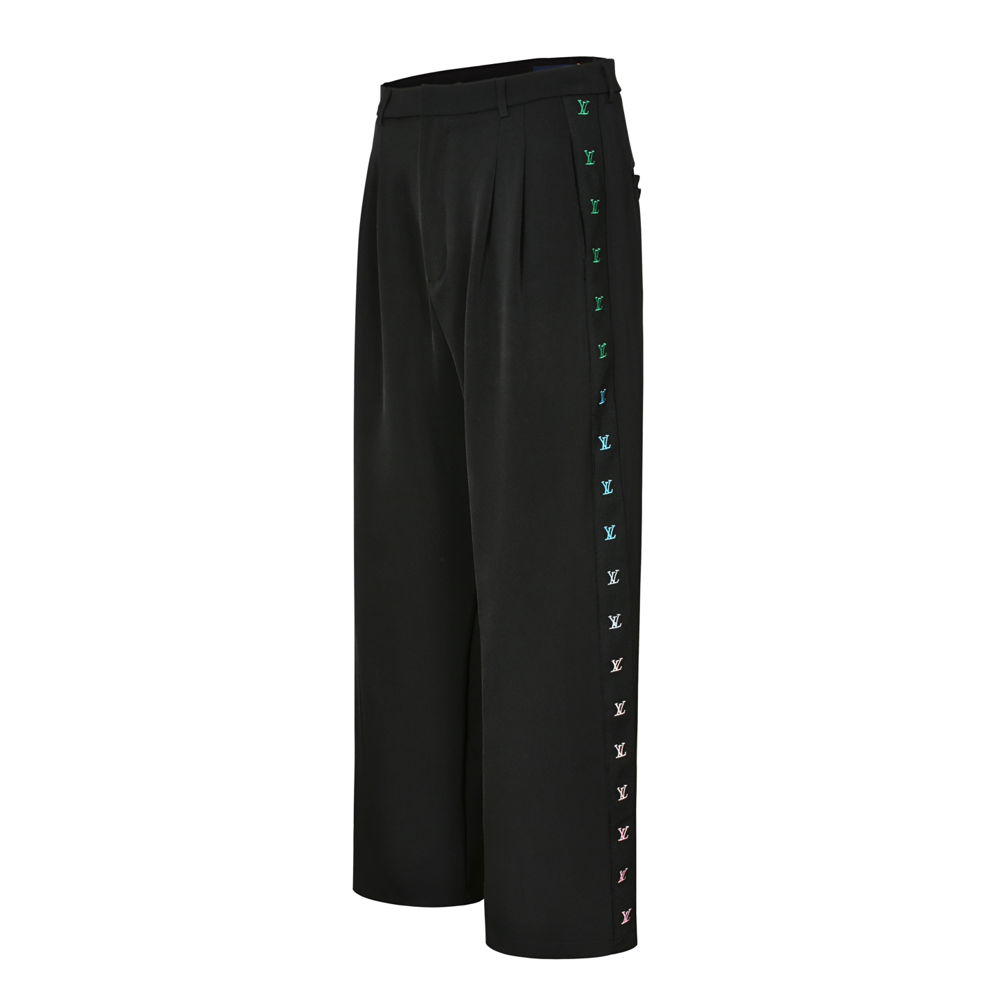 LOUIS VUITTON  路易威登 LV 渐变刺绣织带西裤  直筒 裤子 长裤 黑色C0
