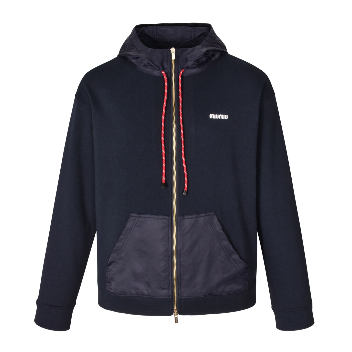MIU MIU 缪缪 红抽绳拉链帽衫  夹克 外套 长袖  蓝色 MJL073-16JZ-F0008-S-OOO-B5