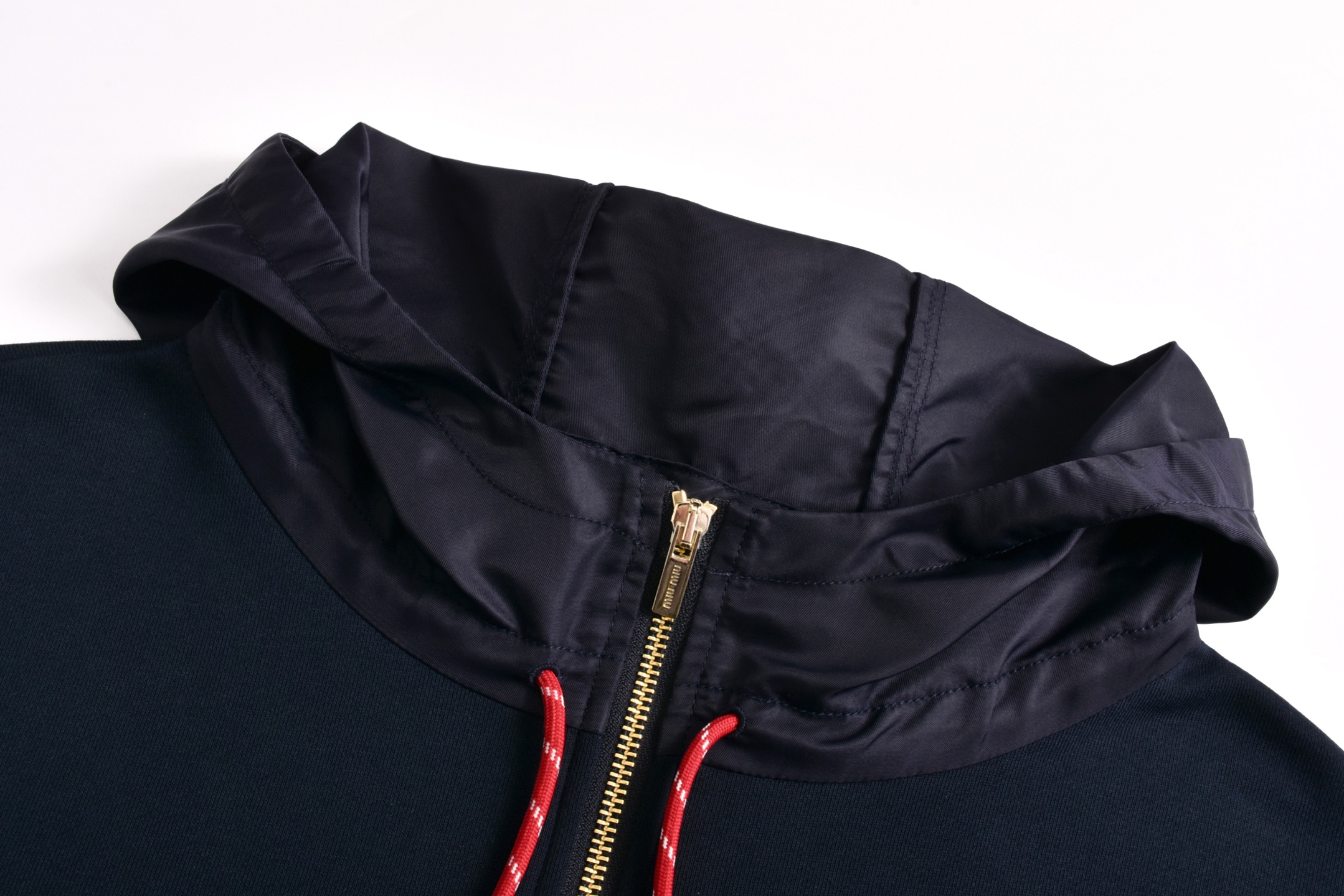 MIU MIU 缪缪 红抽绳拉链帽衫  夹克 外套 长袖  蓝色 MJL073-16JZ-F0008-S-OOO-B5