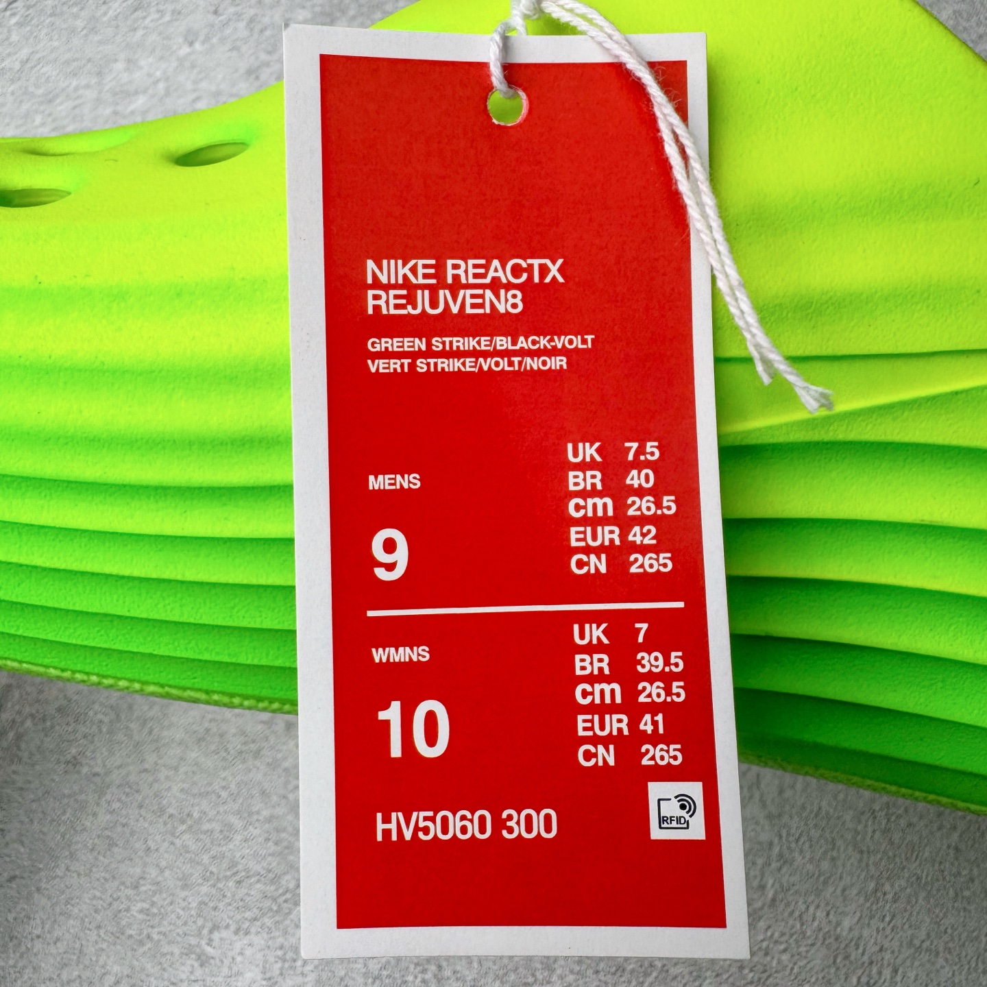 正确复合底 Nike Reactx Rejuven8 洞洞鞋 简约舒适  室外拖鞋 男女同款 荧光绿  HV5060-300