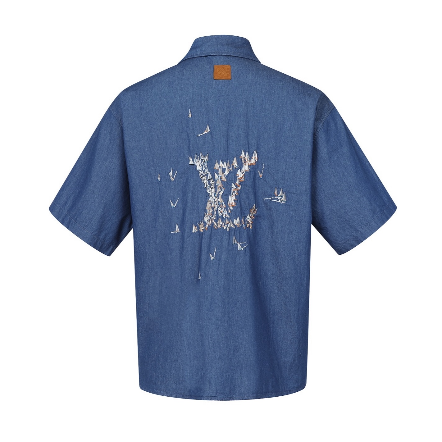 LOUIS VUITTON 路易威登 LV 帆船刺绣  短袖 牛仔 衬衫 蓝色B0