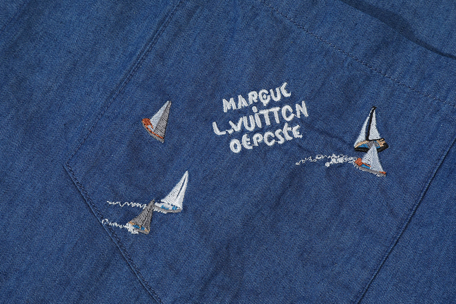 LOUIS VUITTON 路易威登 LV 帆船刺绣  短袖 牛仔 衬衫 蓝色B0