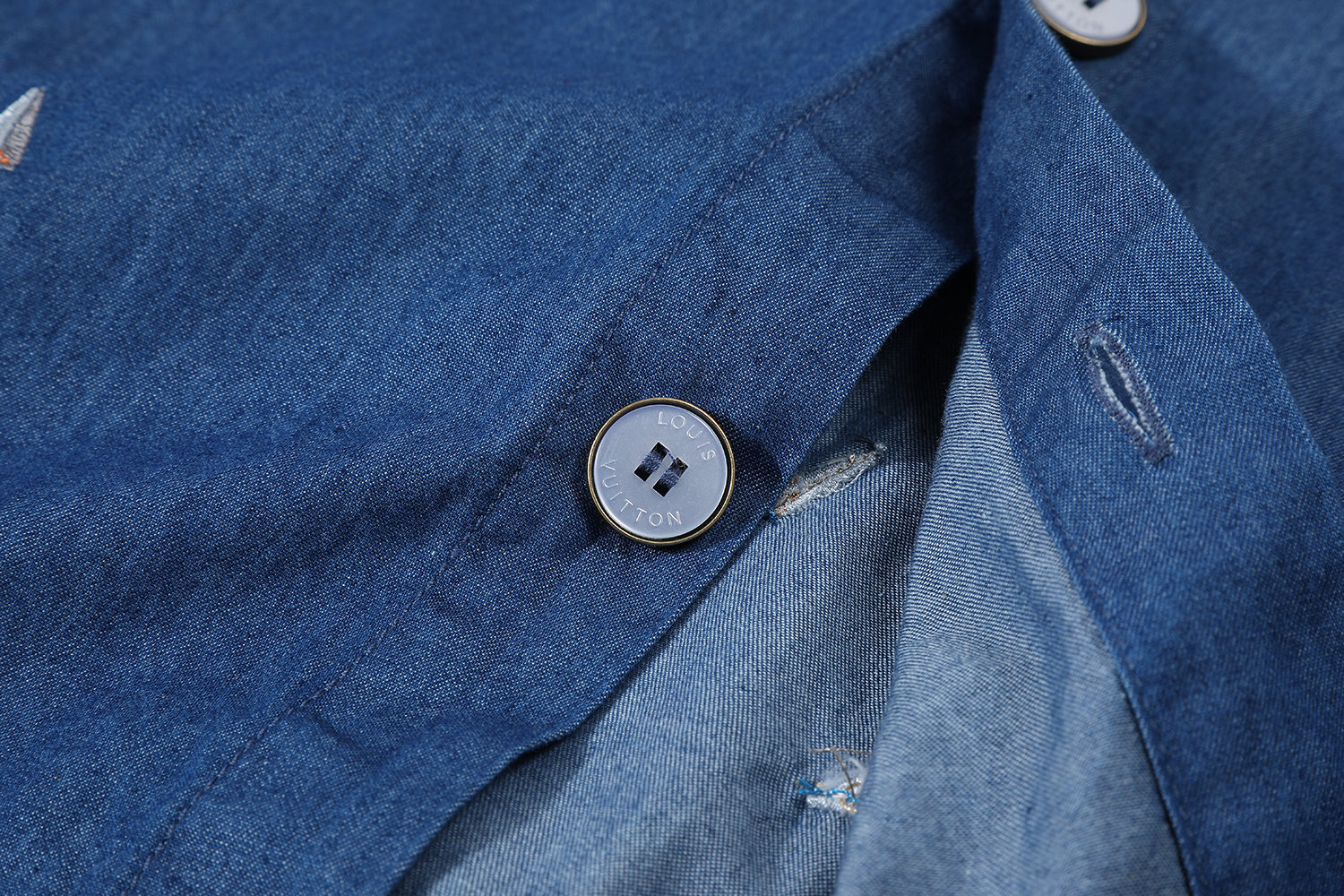 LOUIS VUITTON 路易威登 LV 帆船刺绣  短袖 牛仔 衬衫 蓝色B0