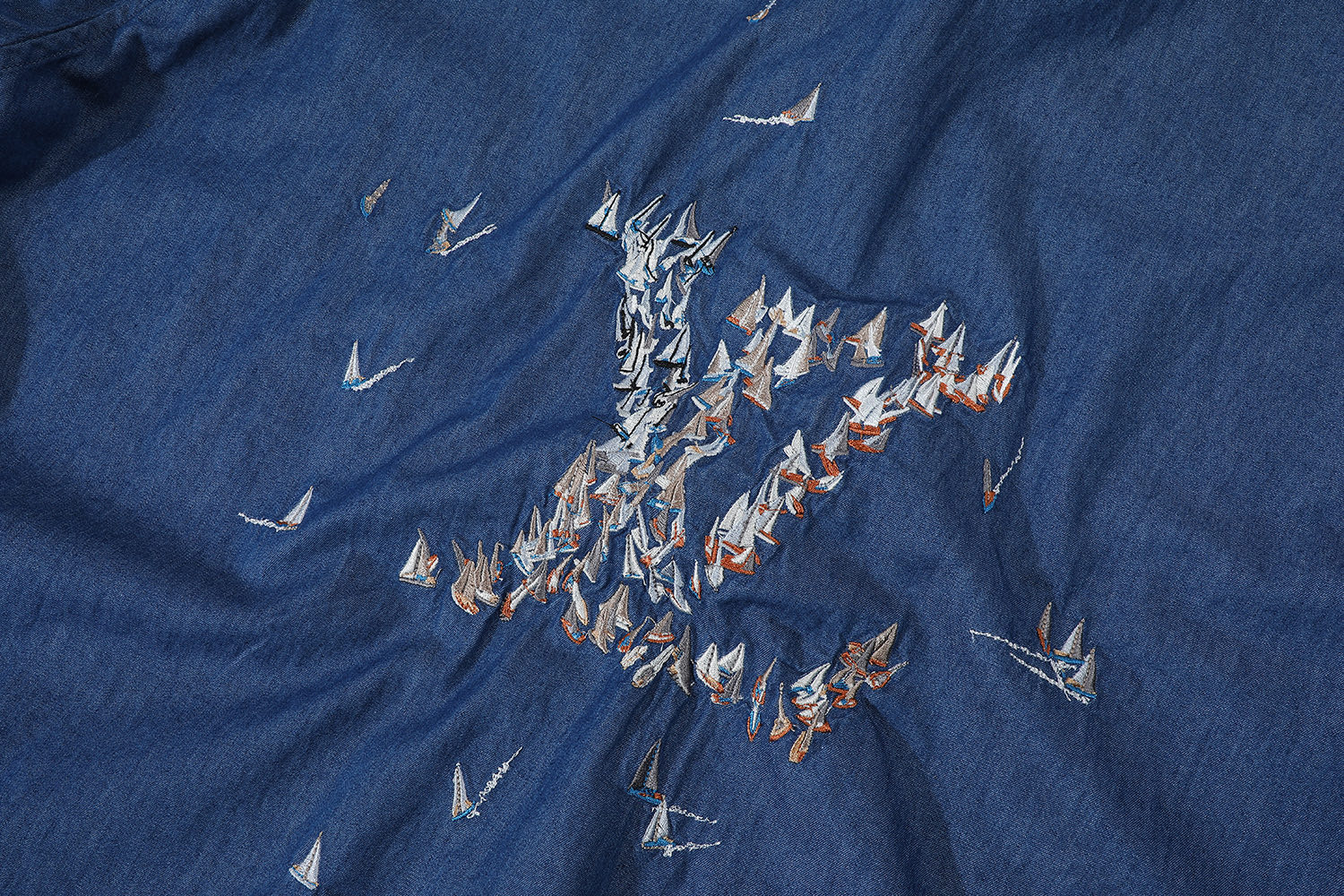 LOUIS VUITTON 路易威登 LV 帆船刺绣  短袖 牛仔 衬衫 蓝色B0