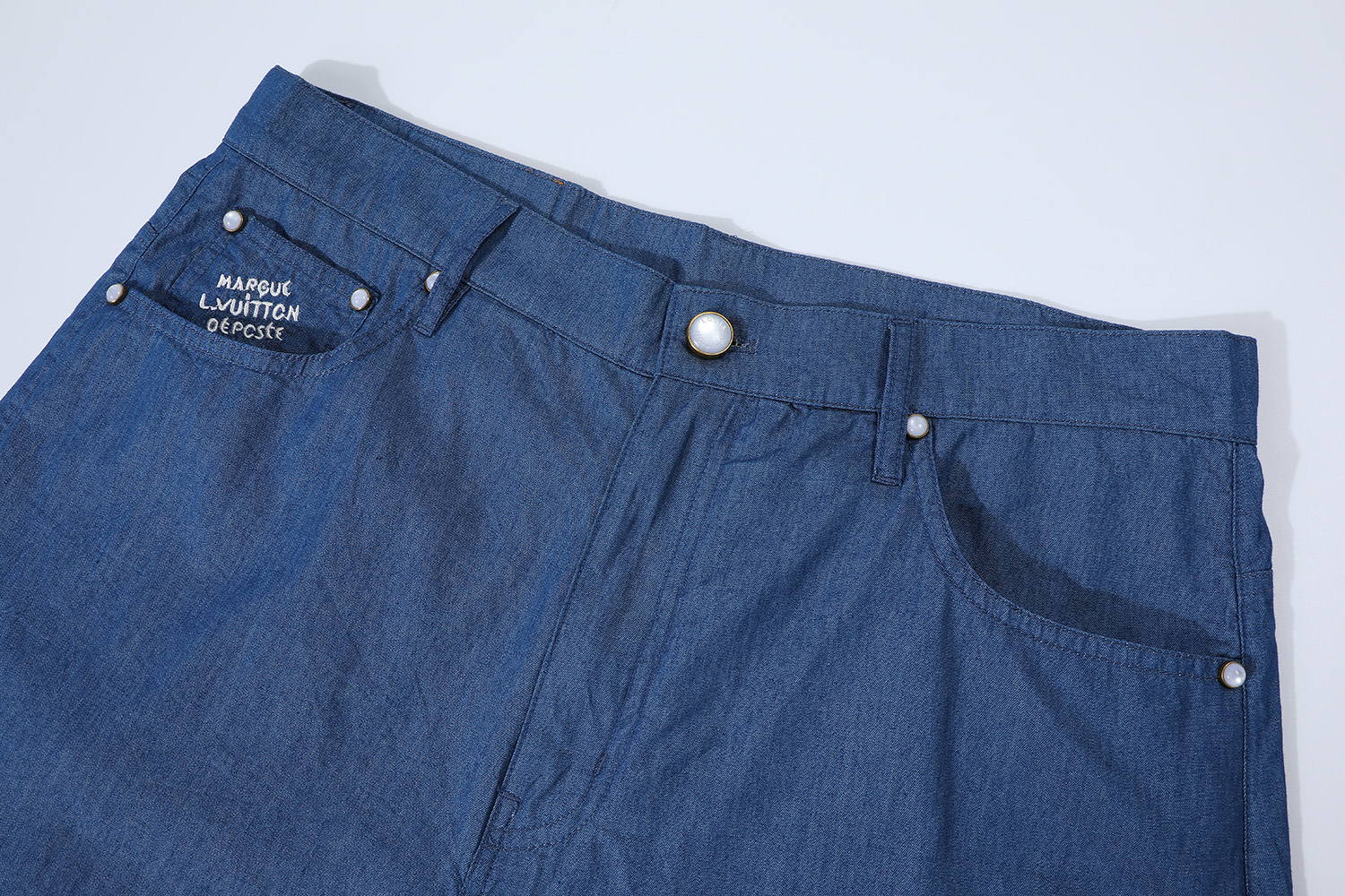 LOUIS VUITTON 路易威登 LV 帆船刺绣  短裤 牛仔休闲裤 裤子 五分裤 蓝色A5