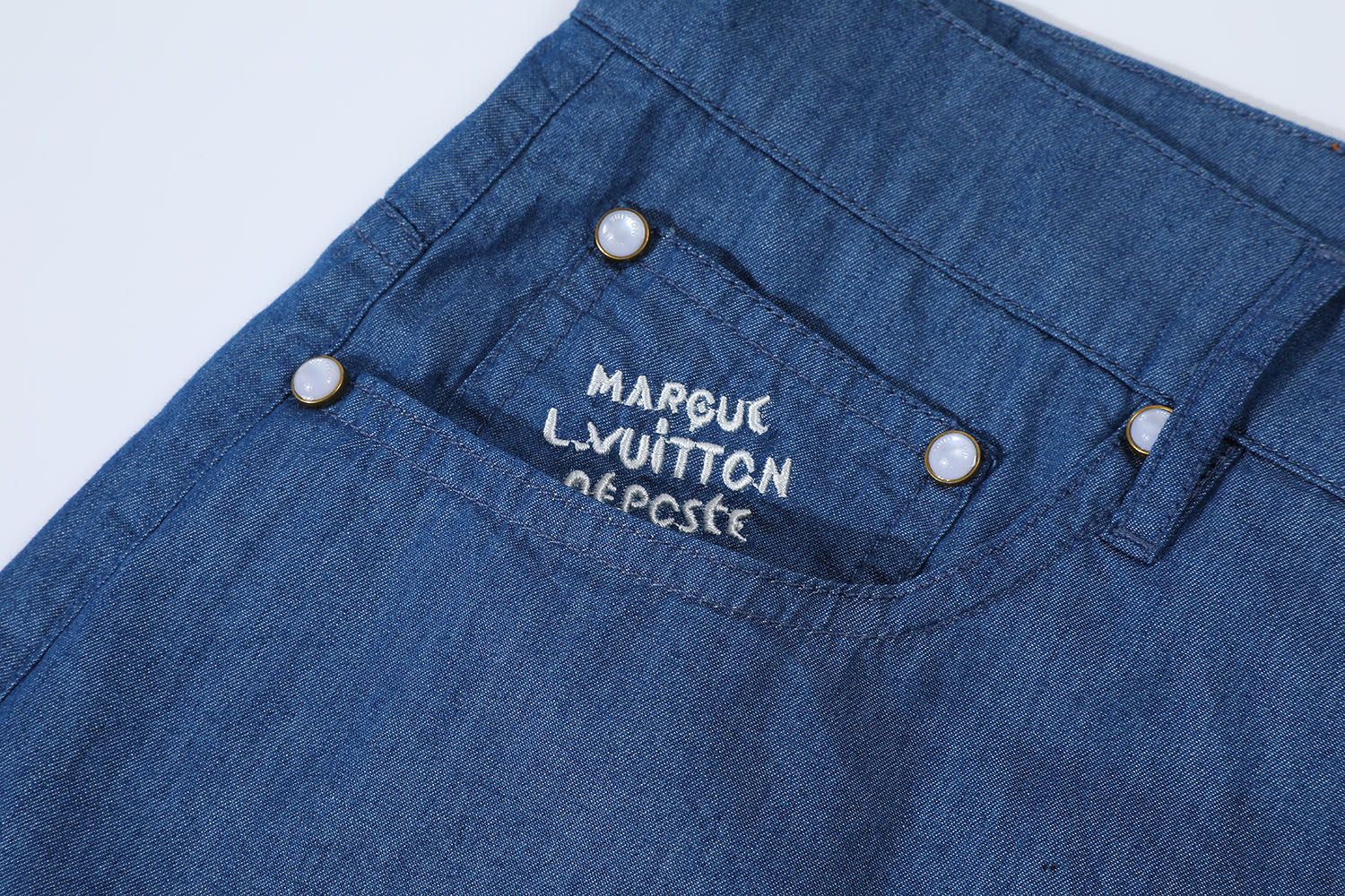 LOUIS VUITTON 路易威登 LV 帆船刺绣  短裤 牛仔休闲裤 裤子 五分裤 蓝色A5