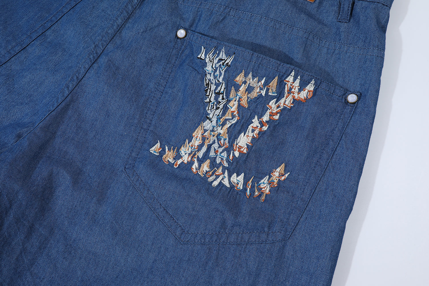 LOUIS VUITTON 路易威登 LV 帆船刺绣  短裤 牛仔休闲裤 裤子 五分裤 蓝色A5