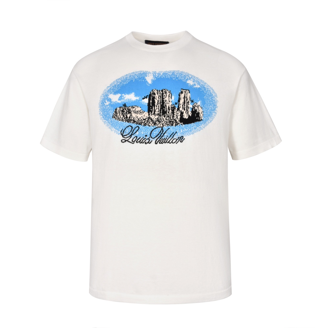 LOUIS VUITTON 路易威登 LV 西部风景毛织 夏季 T恤 男女同款  短袖 白色A2 1AFXK4