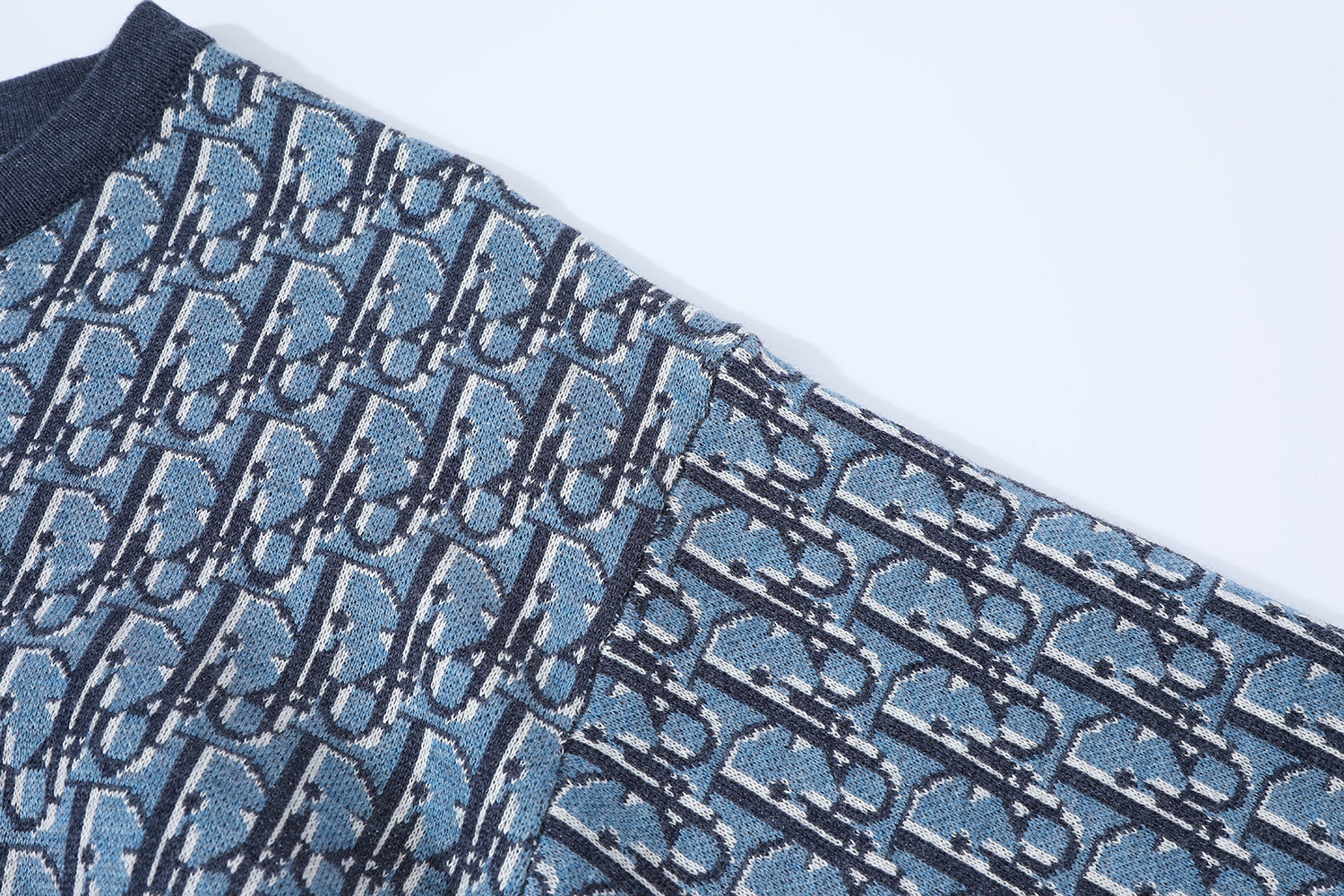 DIOR 迪奥 满印提花针织 圆领 T恤 棉质夏季 短袖  蓝色 593M634A7018-C585