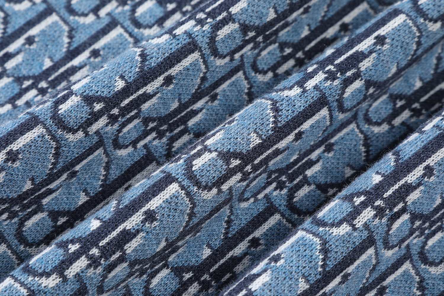 DIOR 迪奥 满印提花针织 圆领 T恤 棉质夏季 短袖  蓝色 593M634A7018-C585