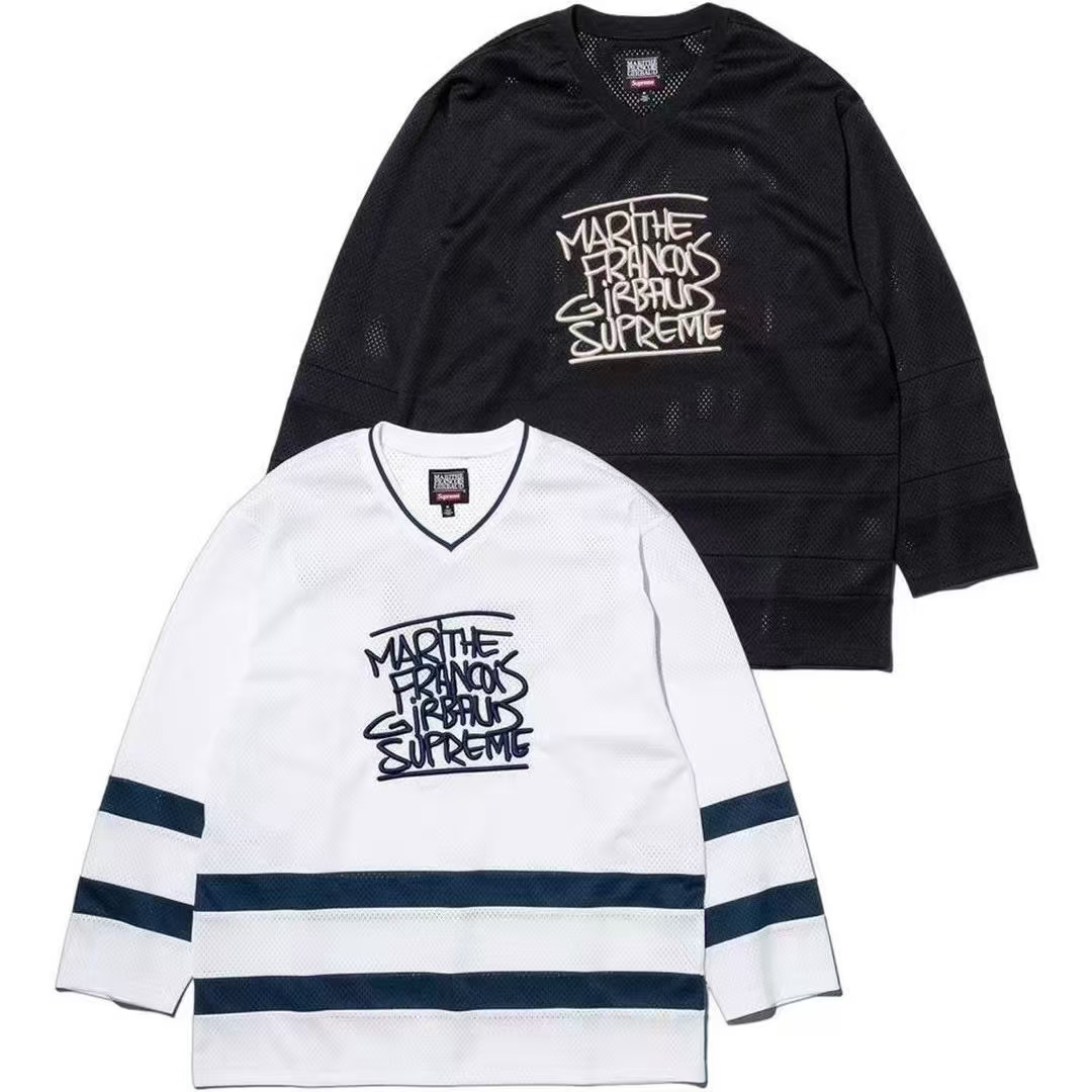 Supreme Marithe Francois Girbud 联名款 胸前刺绣logo 宽松网眼美式潮流秋衣 长袖T恤 黑色 白色 SUP-ss25-232