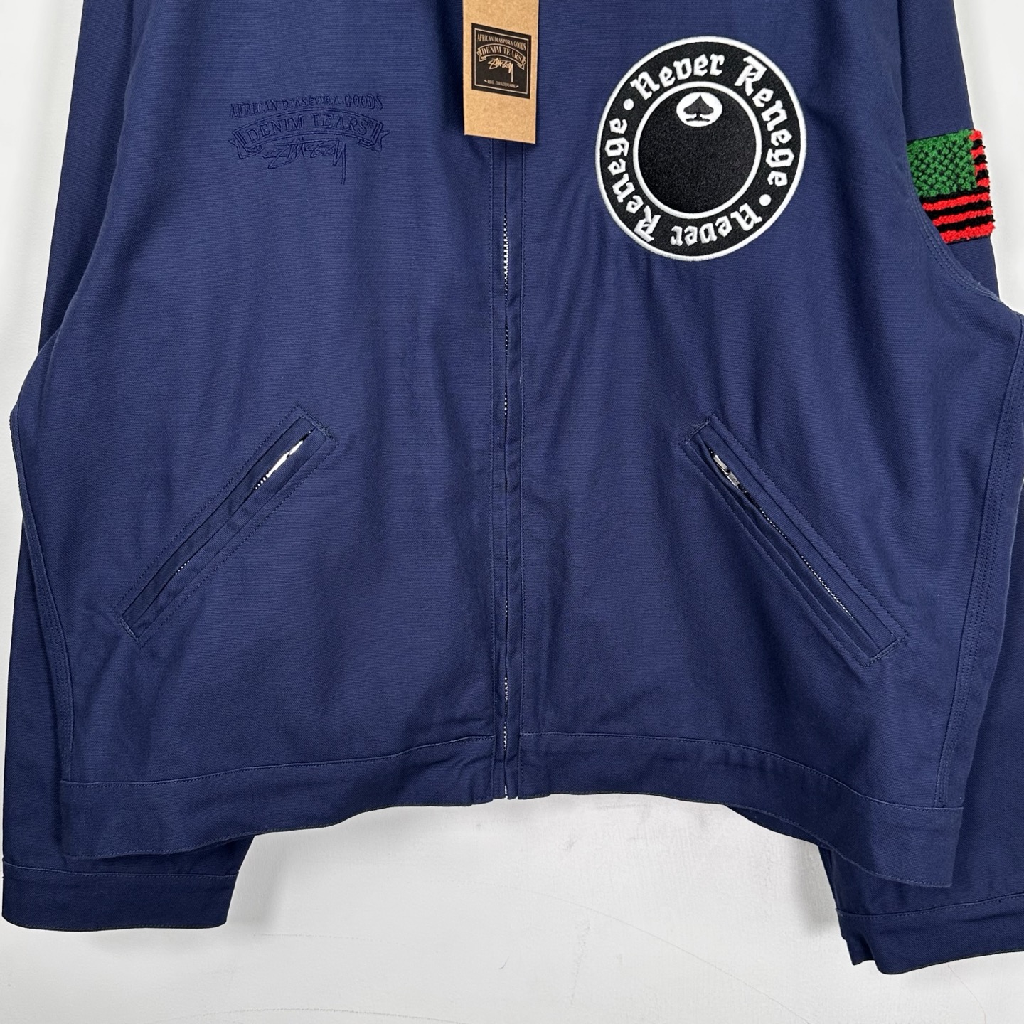 Stussy  Denim Tears联名款 SS25 胸前logo 拉链开合工装美式复古夹克 男女同款 海军蓝B0 315512