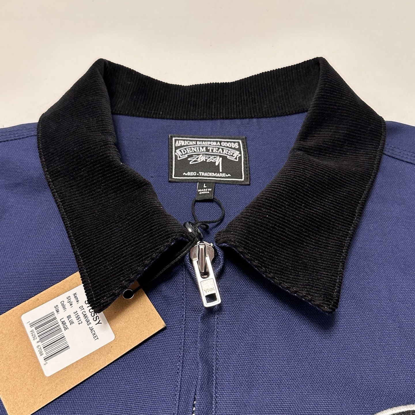 Stussy  Denim Tears联名款 SS25 胸前logo 拉链开合工装美式复古夹克 男女同款 海军蓝B0 315512