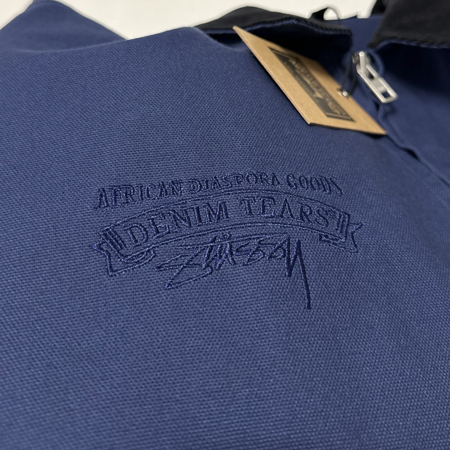 Stussy  Denim Tears联名款 SS25 胸前logo 拉链开合工装美式复古夹克 男女同款 海军蓝B0 315512