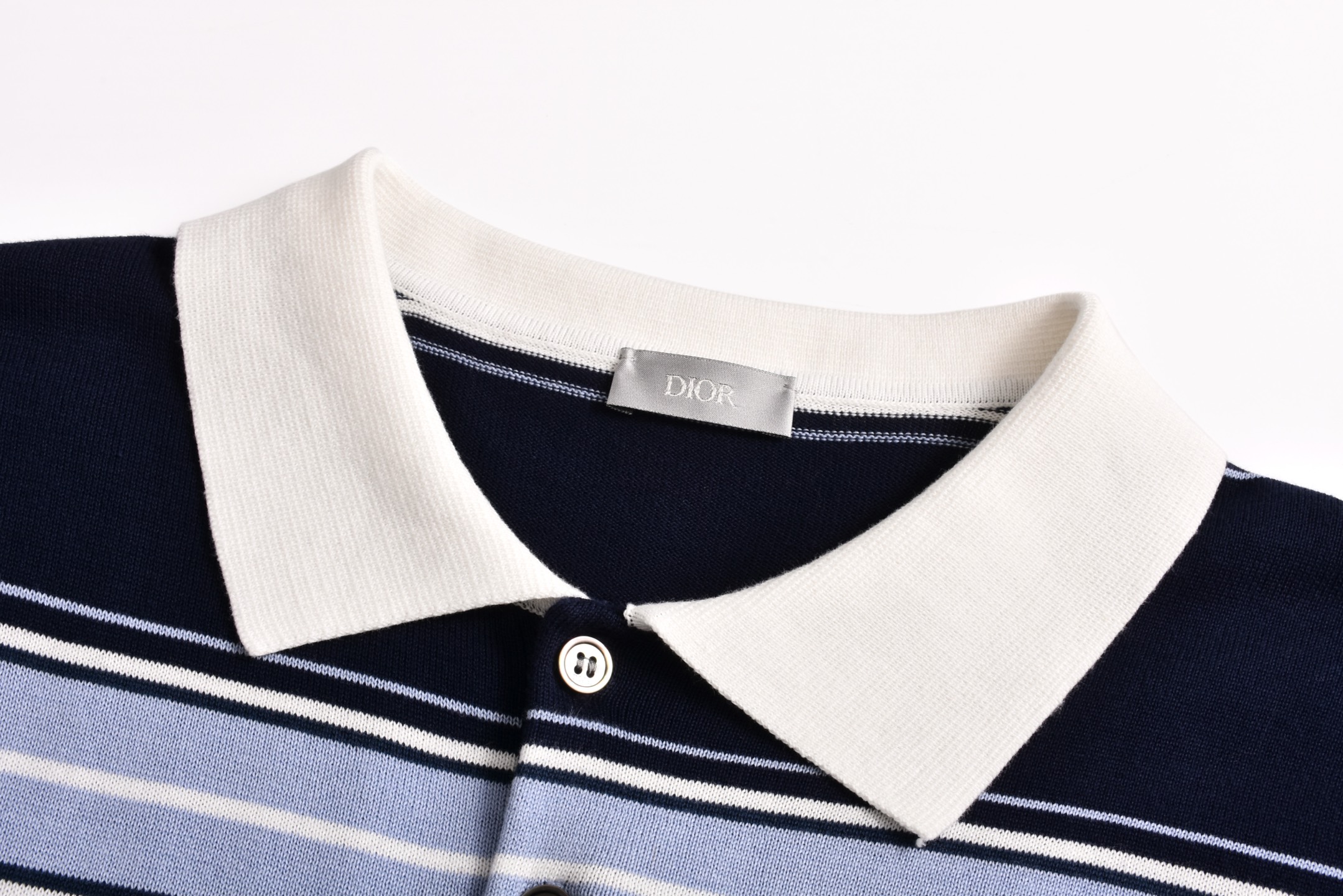 DIOR 迪奥铃兰刺绣条纹针织 polo  T恤 棉质夏季 短袖  蓝色A5  