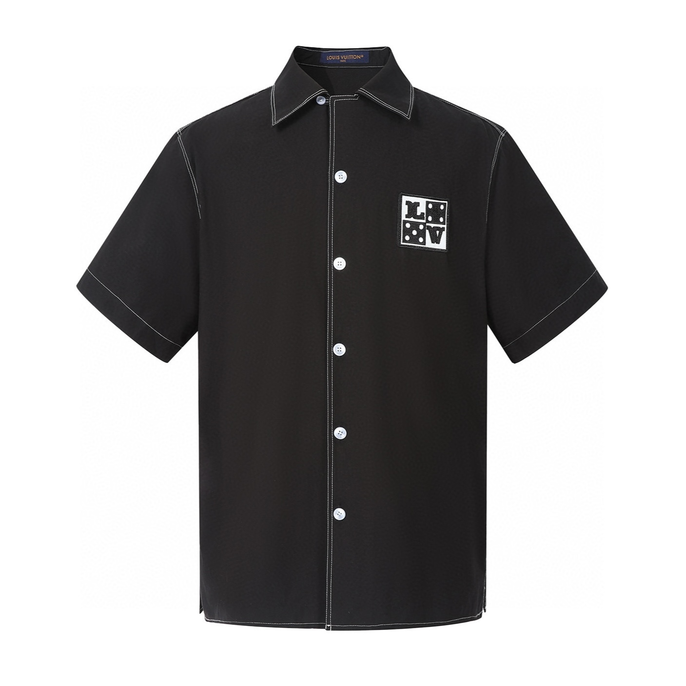 LOUIS VUITTON 路易威登 LV 字母刺绣 衬衫  夏季 T恤 男女同款  短袖 黑色B0 1AFWTU