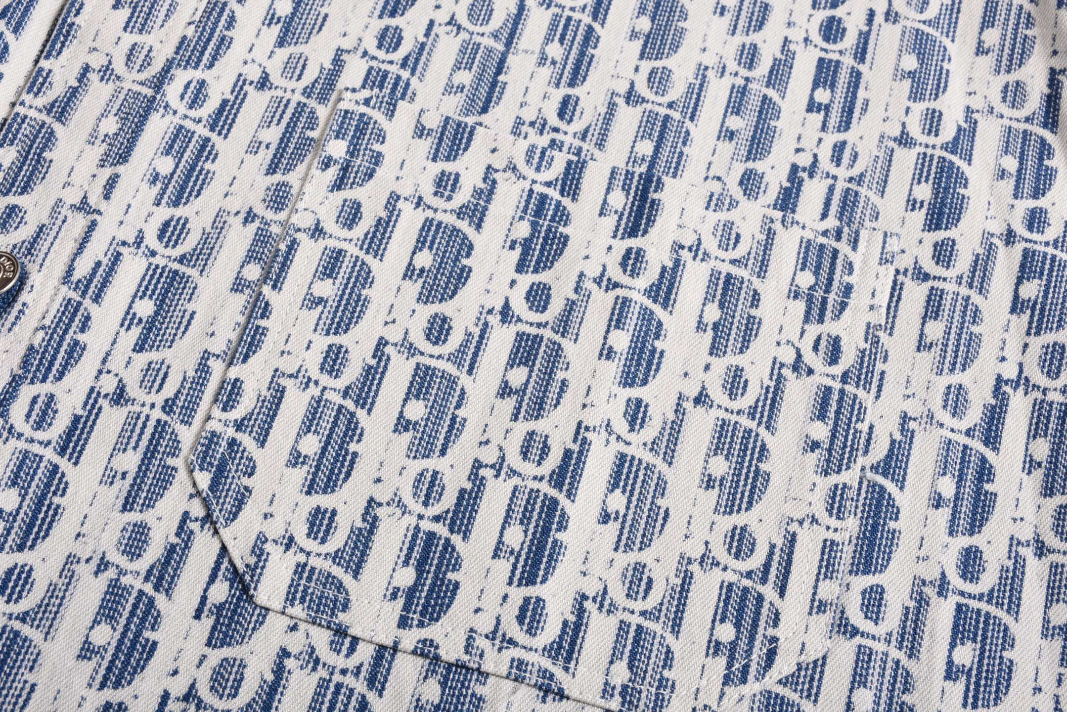 DIOR 迪奥 满印提花 牛仔衬衫 T恤 棉质 夏季 短袖  蓝色B0 193C545A5872-C580