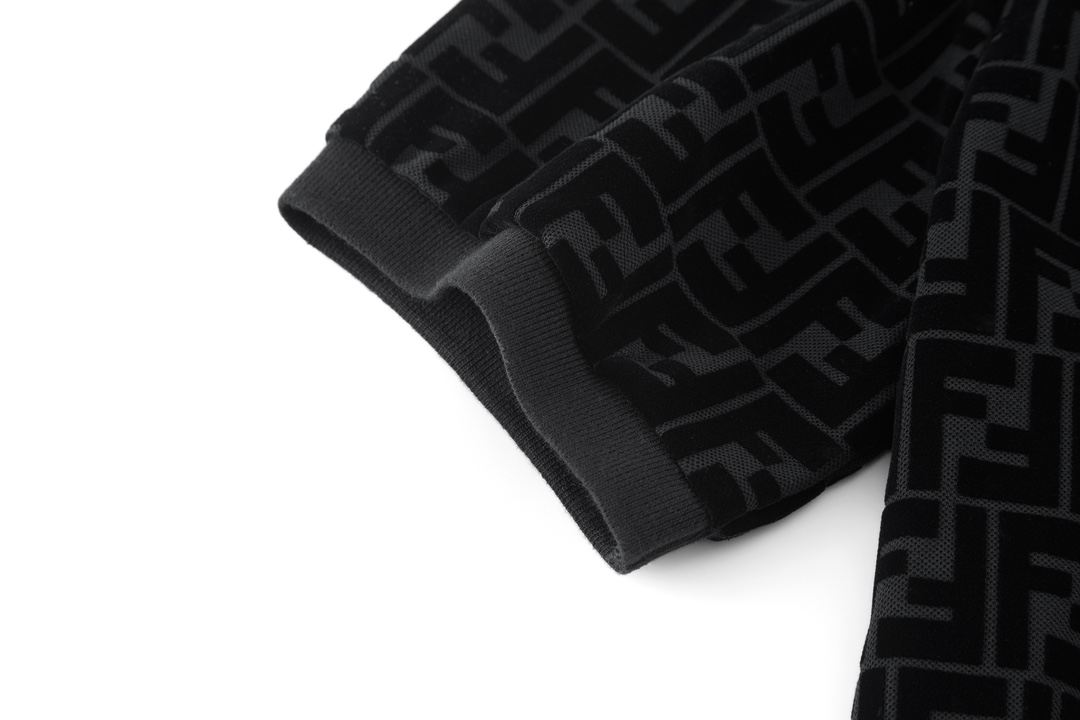 FENDI 芬迪 老花植绒POLO衫 T恤 短袖  夏季 男女同款 黑色B0-FY0985A7D5F0ABB