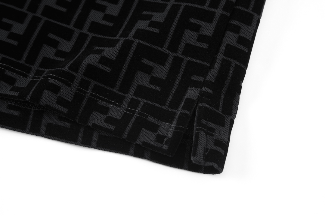 FENDI 芬迪 老花植绒POLO衫 T恤 短袖  夏季 男女同款 黑色B0-FY0985A7D5F0ABB