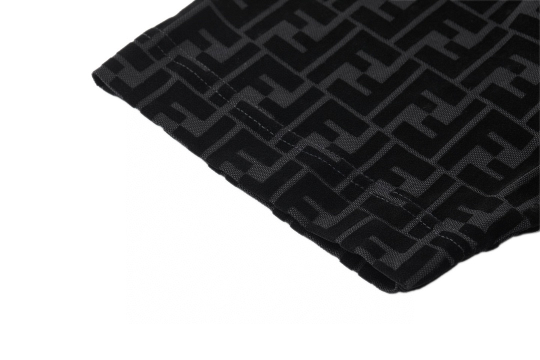 FENDI 芬迪 老花植绒  T恤 短袖  夏季 男女同款 黑色A5-FY0936A7D5F0ABB