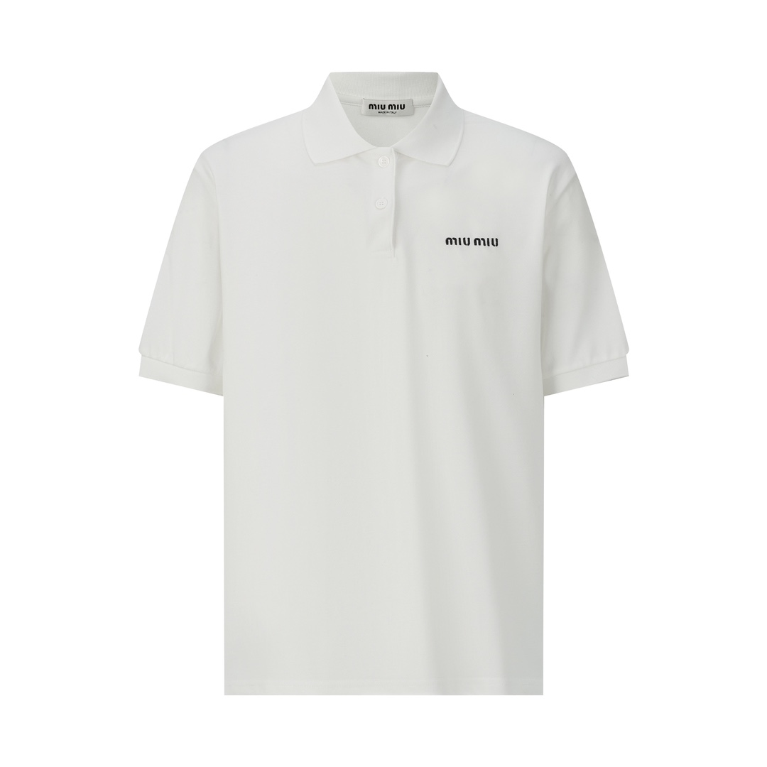 MIU MIU小刺绣POLO衫  纯色短袖 休闲T恤 夏季 黑色 白色 蓝色A2 