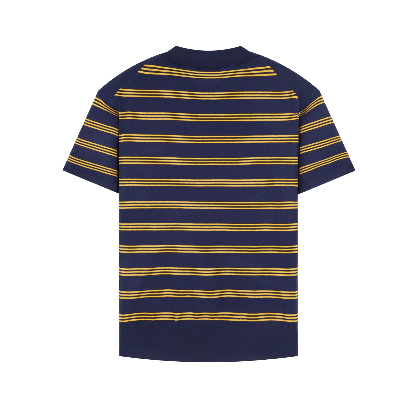 MIU MIU 毛织条纹POLO衫 圆领短袖 休闲T恤 夏季 蓝色A2