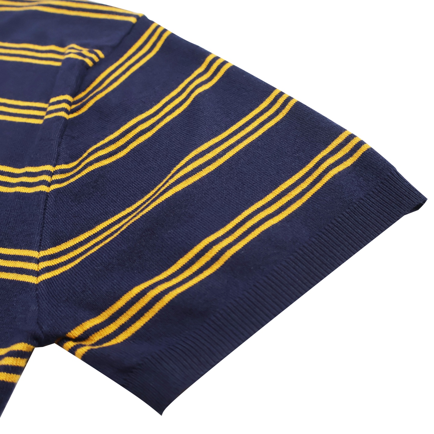 MIU MIU 毛织条纹POLO衫 圆领短袖 休闲T恤 夏季 蓝色A2