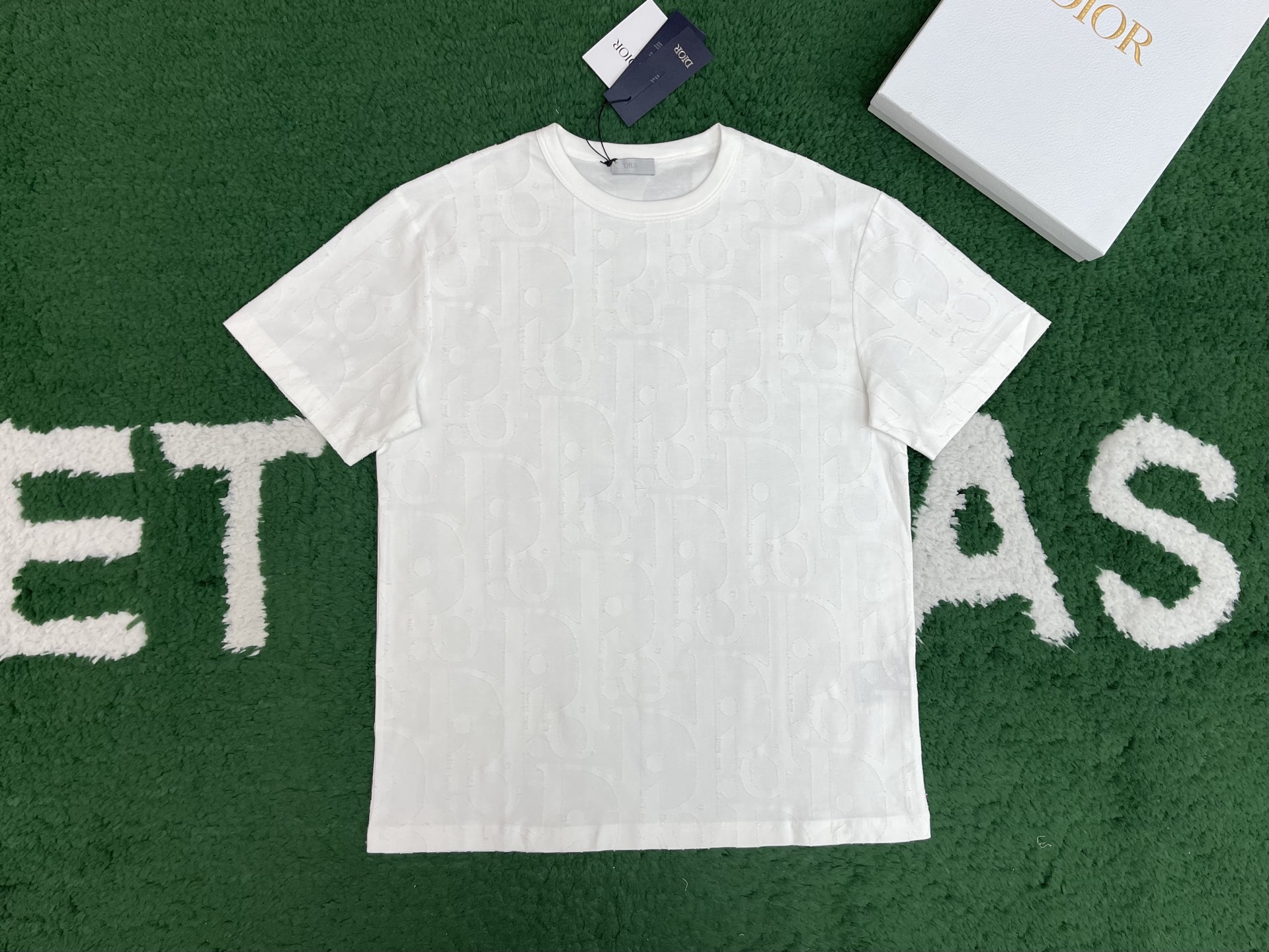 DIOR 迪奥 满印提花 针织 T恤 棉质 夏季 短袖 白色 A5-Rare 593J696U3012-C001