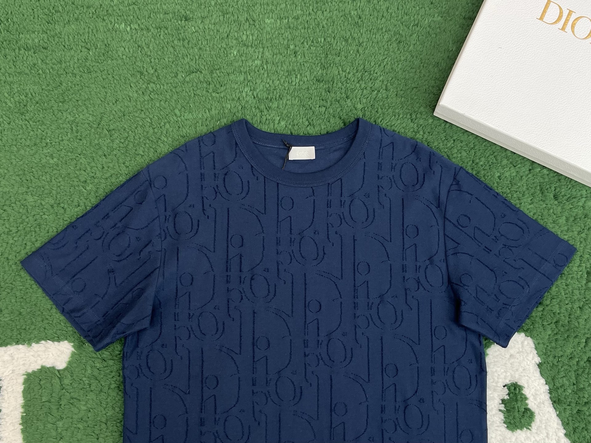 DIOR 迪奥 满印提花 针织 T恤 棉质 夏季 短袖  蓝色A5-Rare 593J696U3012-C530