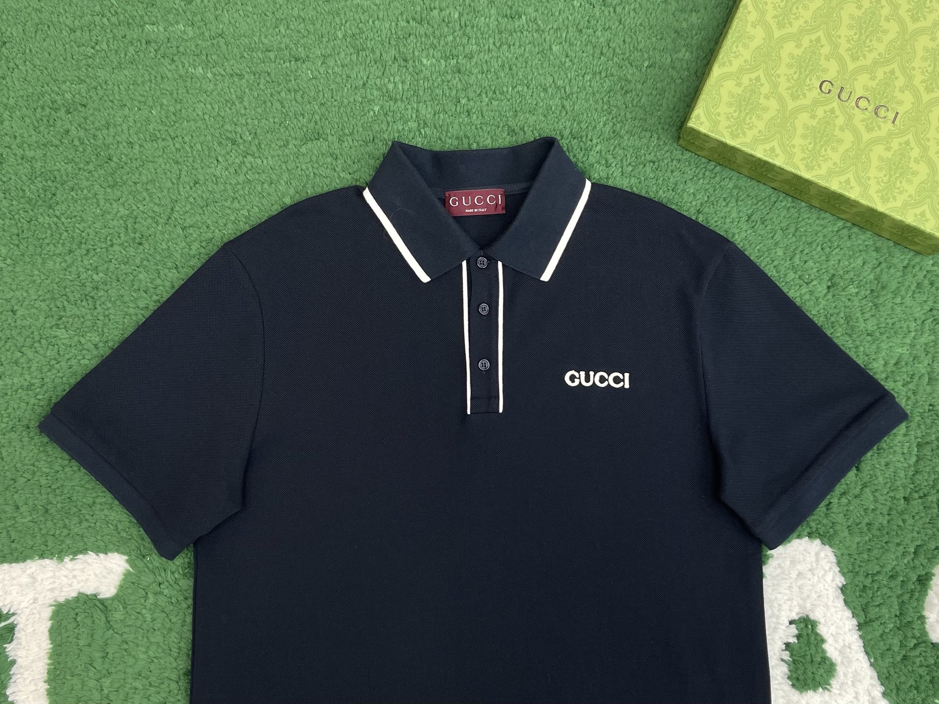 GUCCI 古驰 红领双G蛇印花  T恤 圆领 夏季 短袖 男女同款 海军蓝A2 806250-XJG3G-4003