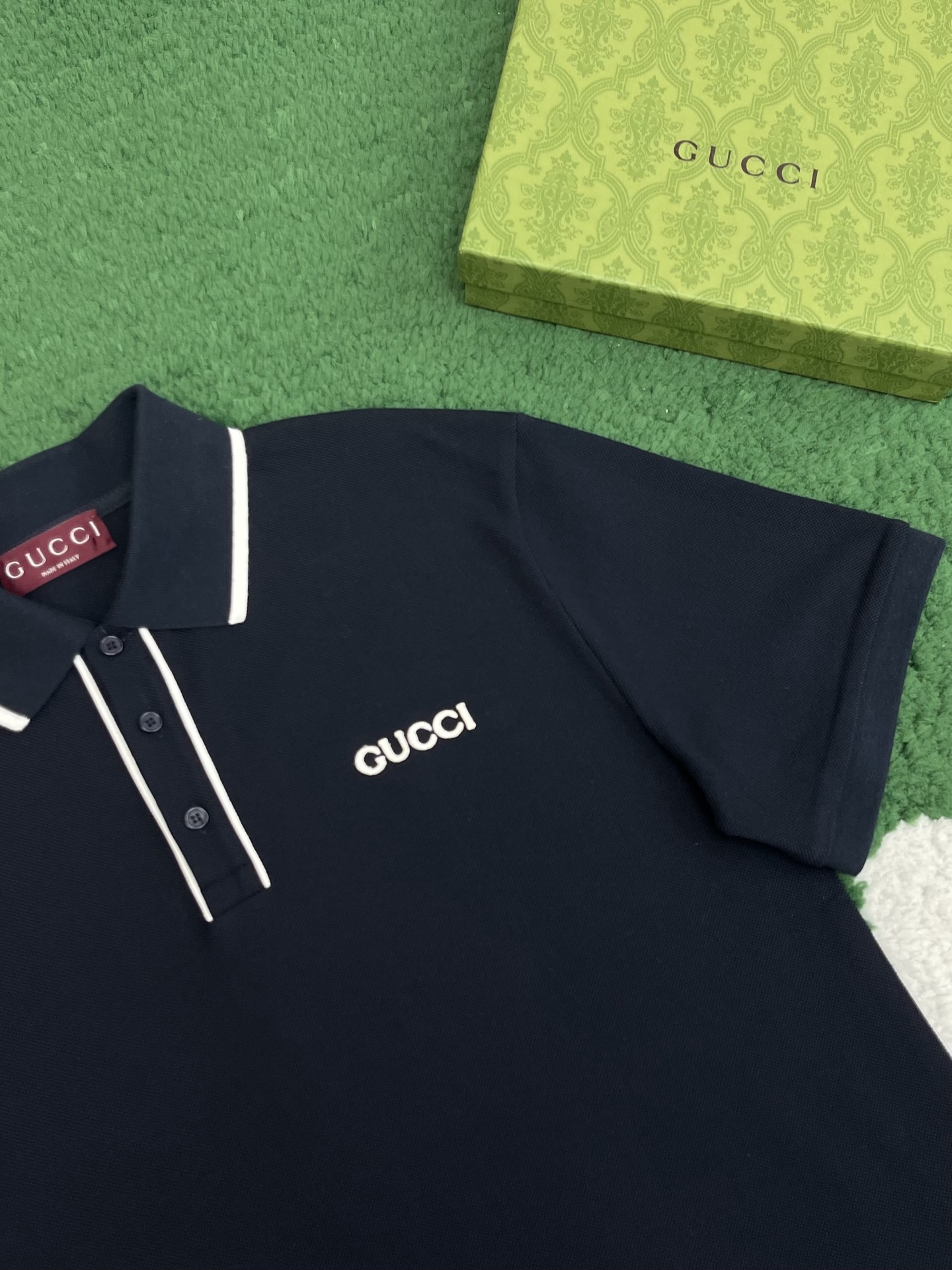 GUCCI 古驰 红领双G蛇印花  T恤 圆领 夏季 短袖 男女同款 海军蓝A2 806250-XJG3G-4003