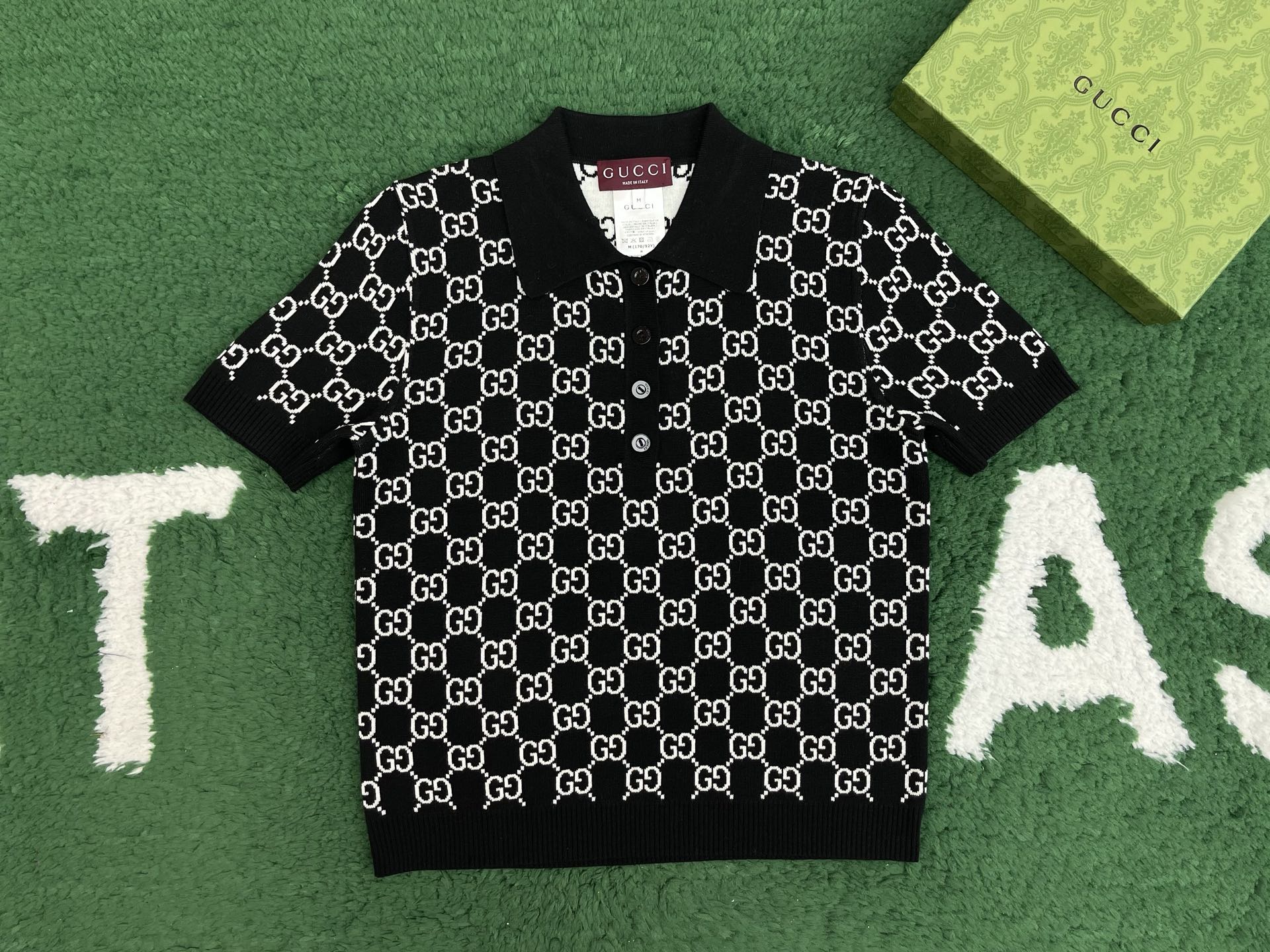 GUCCI 古驰 双面GG 羊毛提花 POLO衫 T恤  夏季 短袖 女款 黑白A5 814273-XKEJP-1070