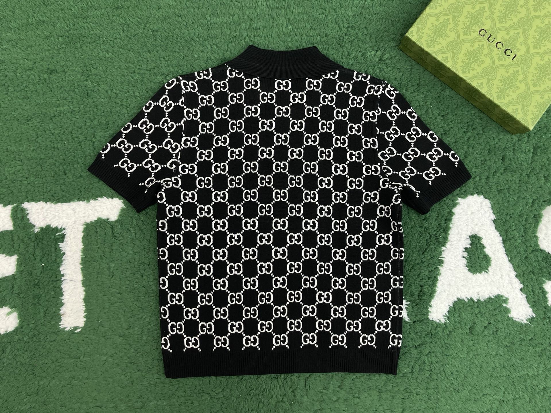 GUCCI 古驰 双面GG 羊毛提花 POLO衫 T恤  夏季 短袖 女款 黑白A5 814273-XKEJP-1070