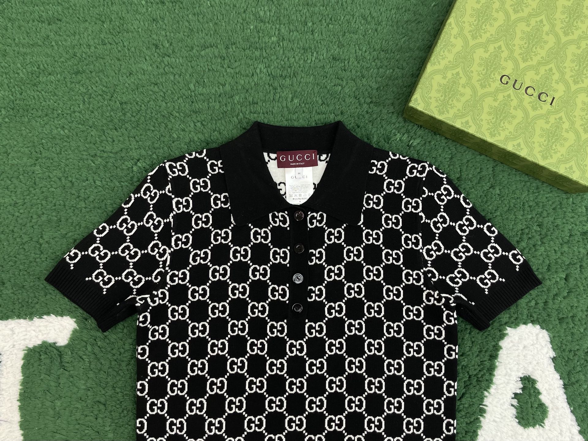 GUCCI 古驰 双面GG 羊毛提花 POLO衫 T恤  夏季 短袖 女款 黑白A5 814273-XKEJP-1070