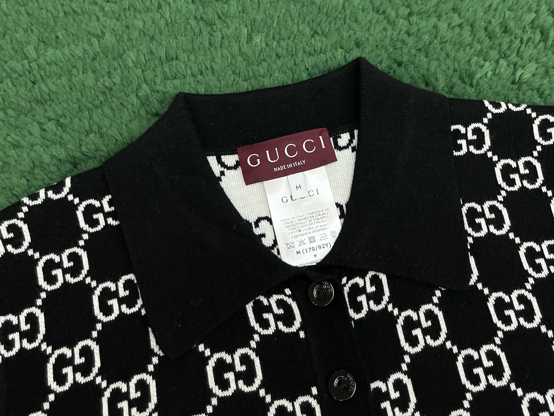 GUCCI 古驰 双面GG 羊毛提花 POLO衫 T恤  夏季 短袖 女款 黑白A5 814273-XKEJP-1070